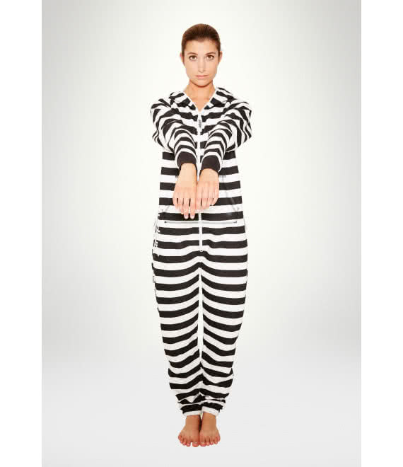 Black and white striped prison jumpsuit clearance